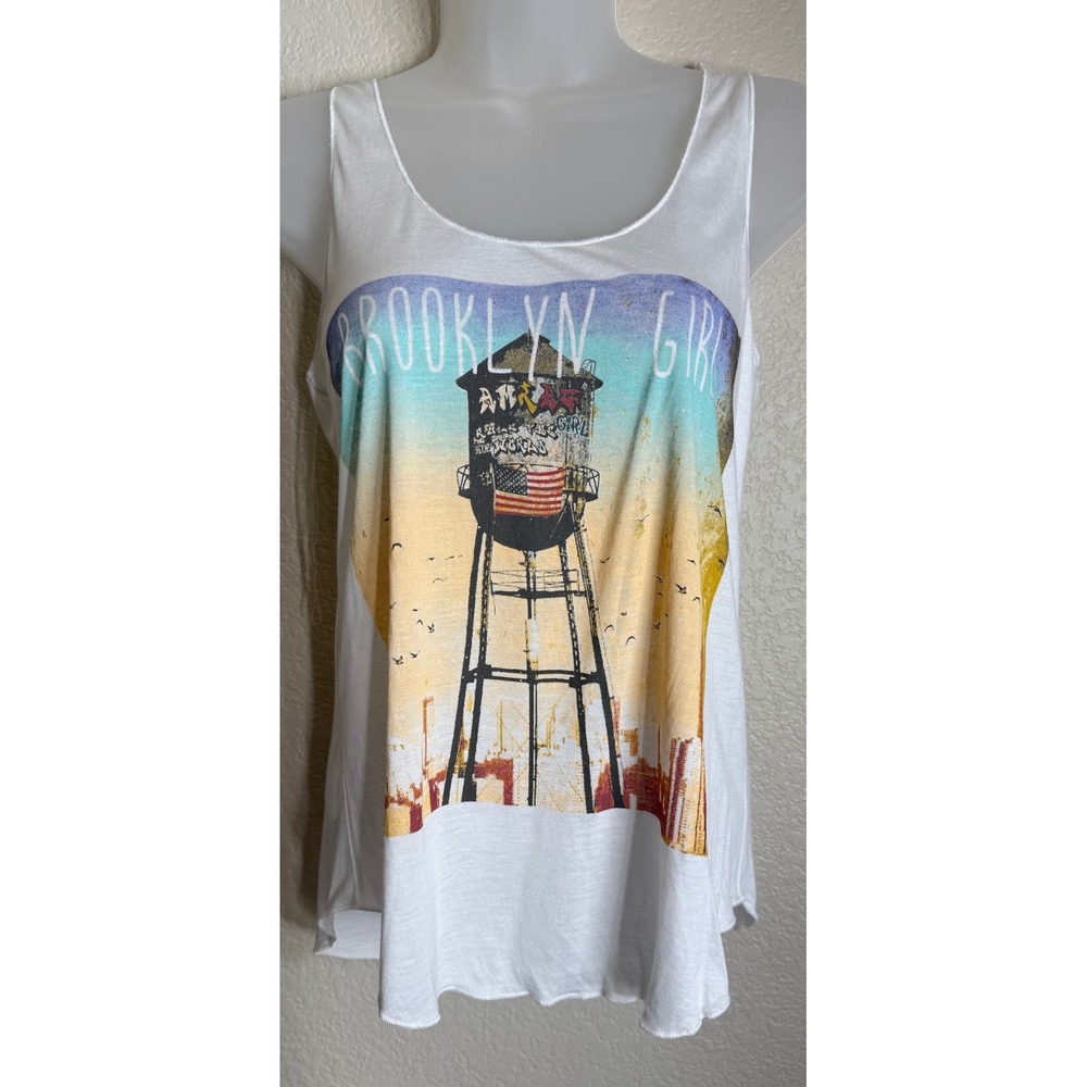 American‎ Rag Womens Small Tank Top White Brooklyn Girl Graphic Racerback NEW